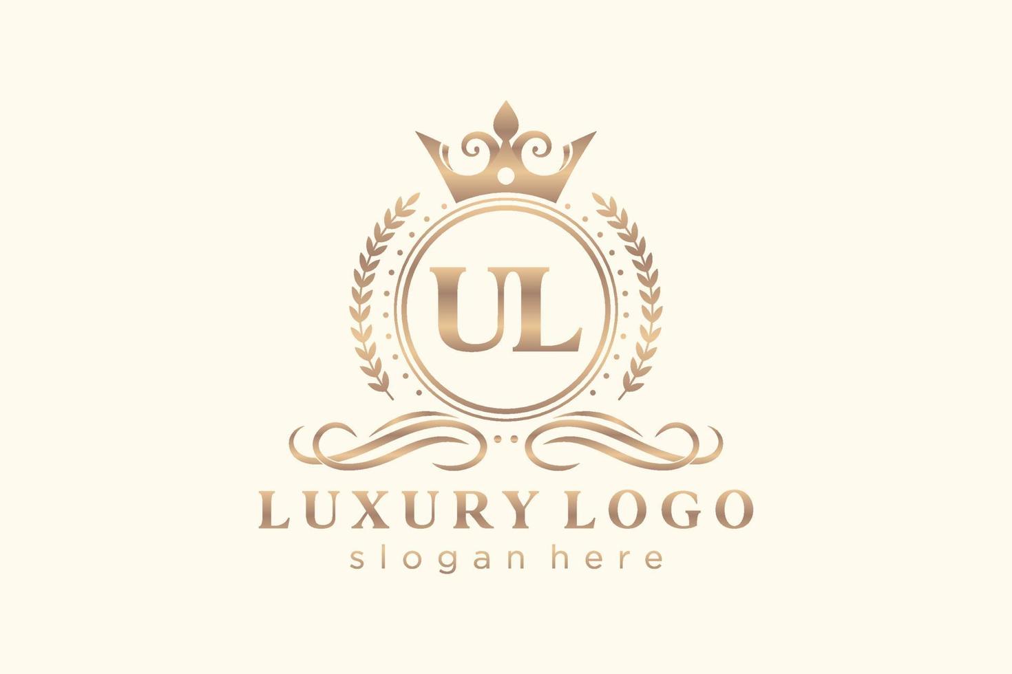 Initial UL Letter Royal Luxury Logo template in vector art for Restaurant, Royalty, Boutique, Cafe, Hotel, Heraldic, Jewelry, Fashion and other vector illustration.