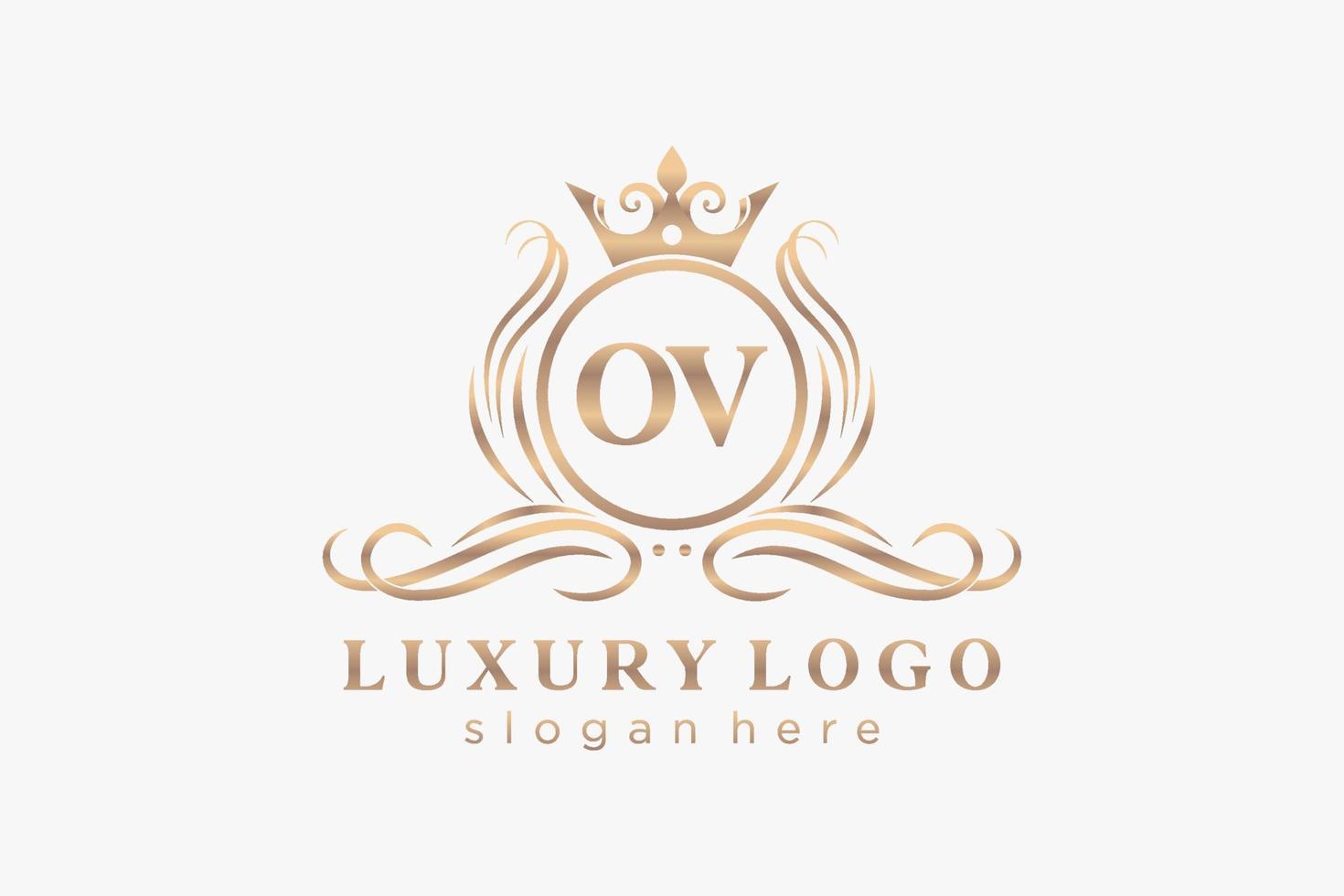 Initial OV Letter Royal Luxury Logo template in vector art for Restaurant, Royalty, Boutique, Cafe, Hotel, Heraldic, Jewelry, Fashion and other vector illustration.