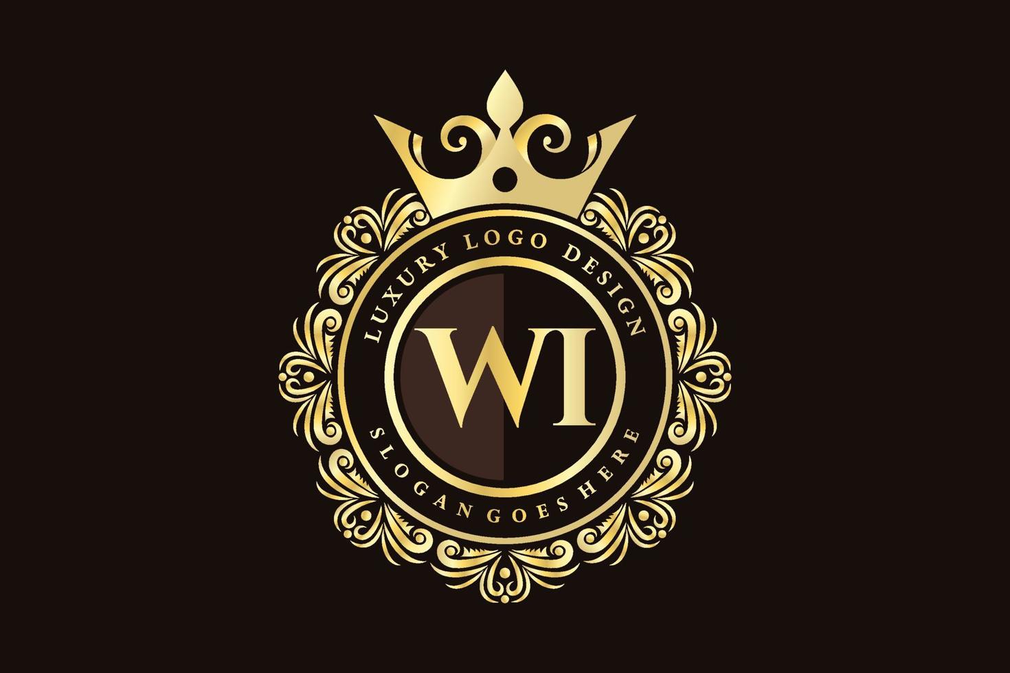 WI Initial Letter Gold calligraphic feminine floral hand drawn heraldic monogram antique vintage style luxury logo design Premium Vector