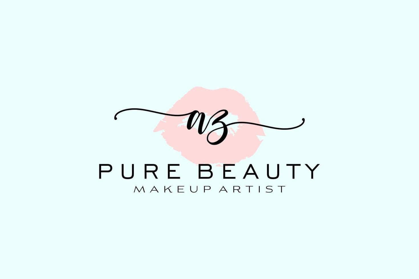 Initial AZ Watercolor Lips Premade Logo Design, Logo for Makeup Artist Business Branding, Blush Beauty Boutique Logo Design, Calligraphy Logo with creative template. vector