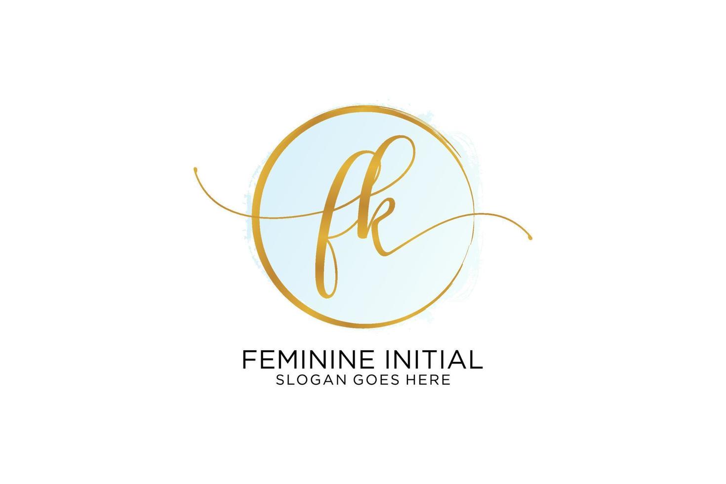 Initial FK handwriting logo with circle template vector signature, wedding, fashion, floral and botanical with creative template.