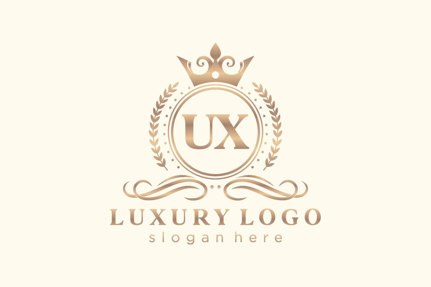 Initial UX Letter Royal Luxury Logo template in vector art for Restaurant, Royalty, Boutique, Cafe, Hotel, Heraldic, Jewelry, Fashion and other vector illustration.