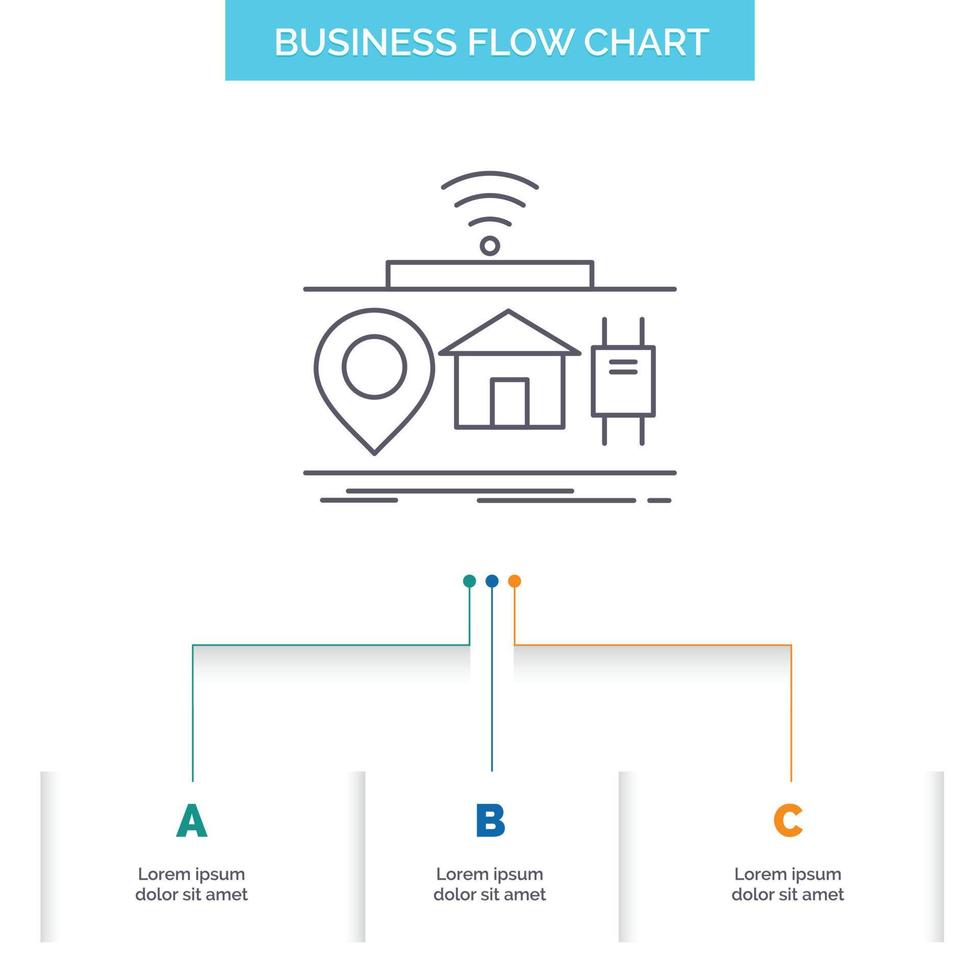 IOT. gadgets. internet. of. things Business Flow Chart Design with 3 Steps. Line Icon For Presentation Background Template Place for text vector