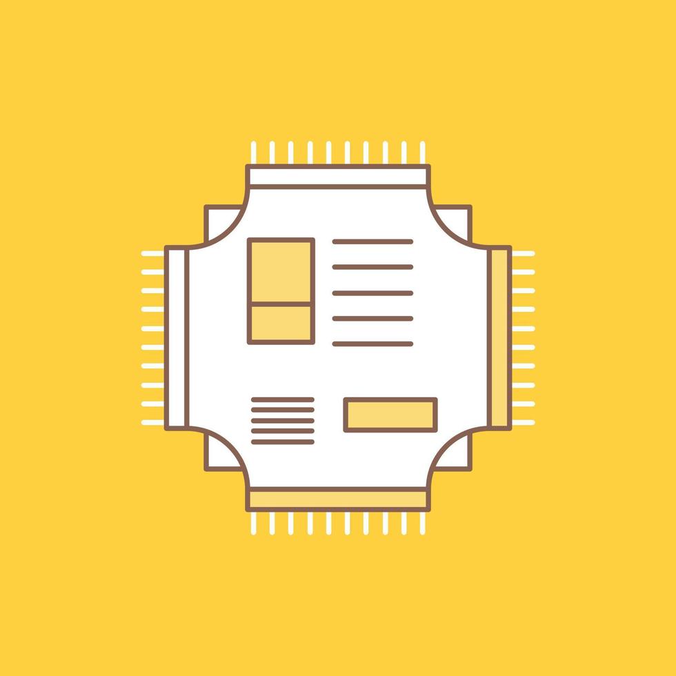 chip. UPC. pastilla. procesador. icono lleno de línea plana de tecnología. hermoso botón de logotipo sobre fondo amarillo para ui y ux. sitio web o aplicación móvil vector