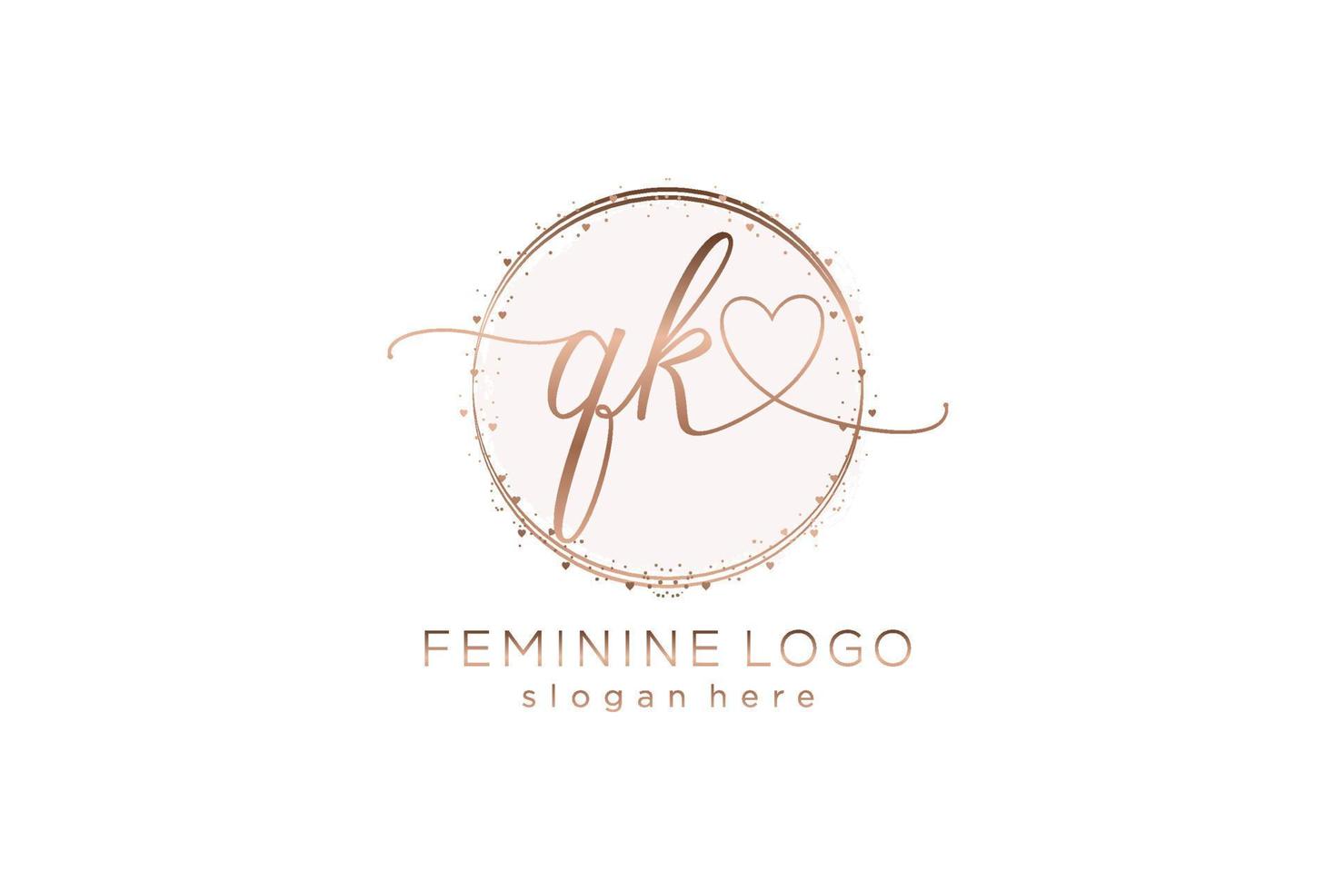 Initial QK handwriting logo with circle template vector logo of initial wedding, fashion, floral and botanical with creative template.