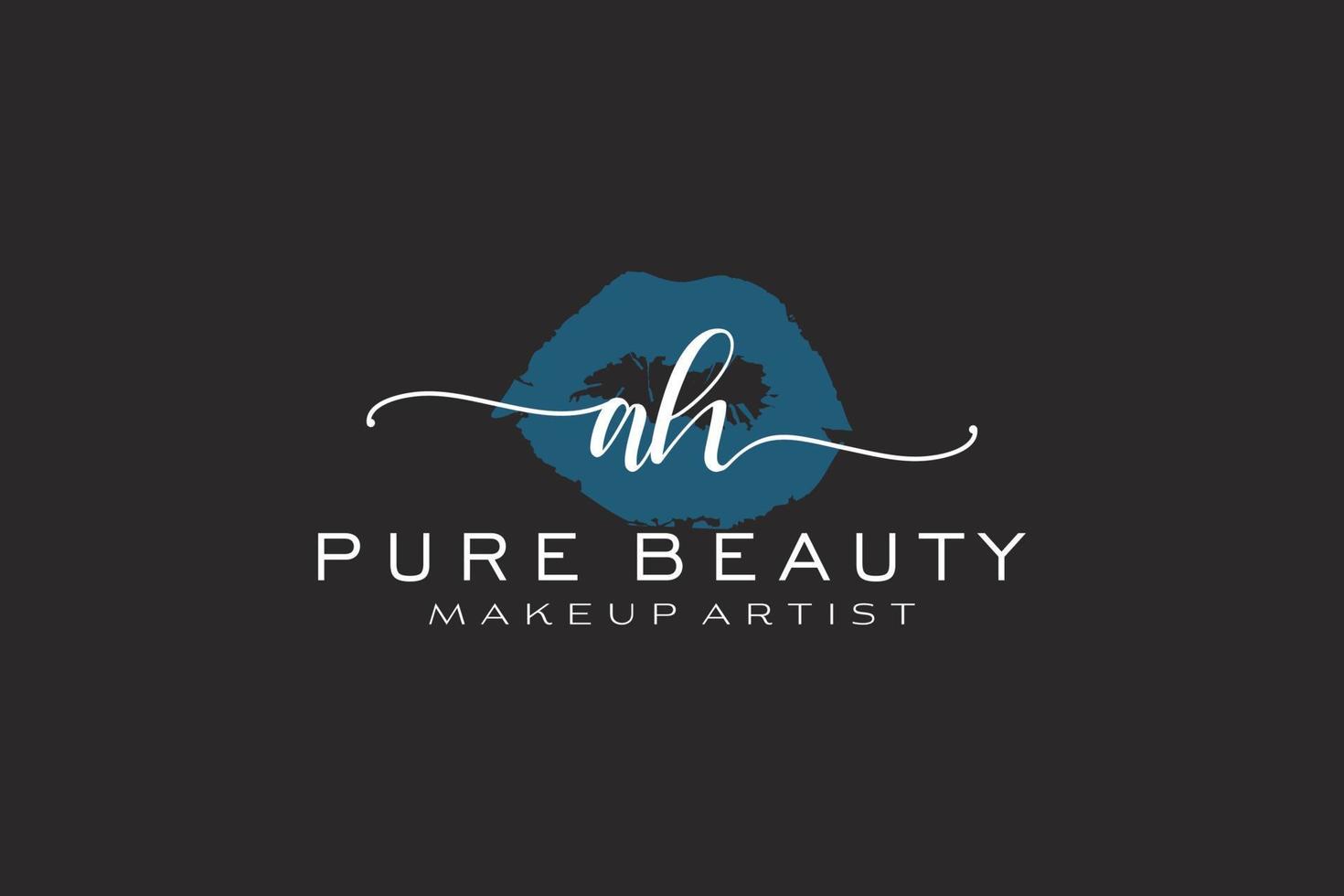 Initial AH Watercolor Lips Premade Logo Design, Logo for Makeup Artist Business Branding, Blush Beauty Boutique Logo Design, Calligraphy Logo with creative template. vector