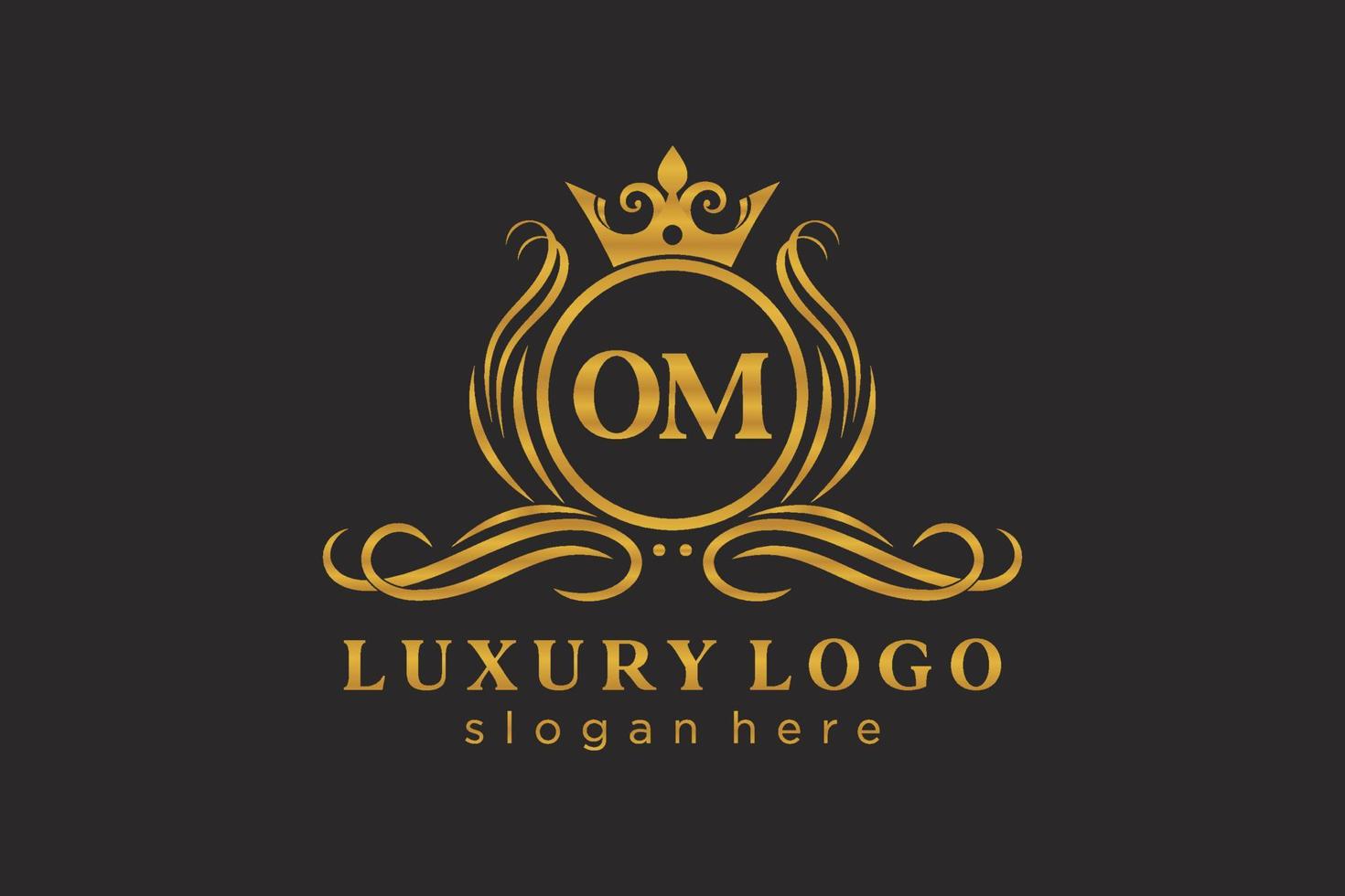 Initial OM Letter Royal Luxury Logo template in vector art for Restaurant, Royalty, Boutique, Cafe, Hotel, Heraldic, Jewelry, Fashion and other vector illustration.