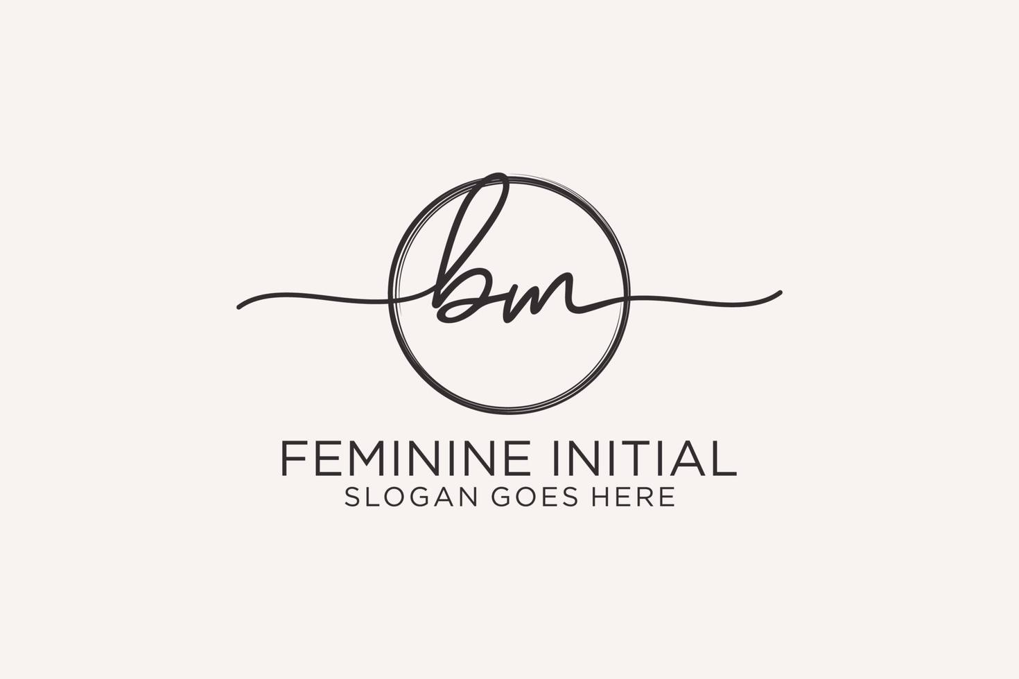 Initial BM handwriting logo with circle template vector logo of initial signature, wedding, fashion, floral and botanical with creative template.