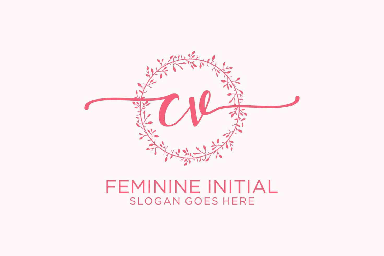 Initial CV beauty monogram and elegant logo design handwriting logo of initial signature, wedding, fashion, floral and botanical with creative template. vector