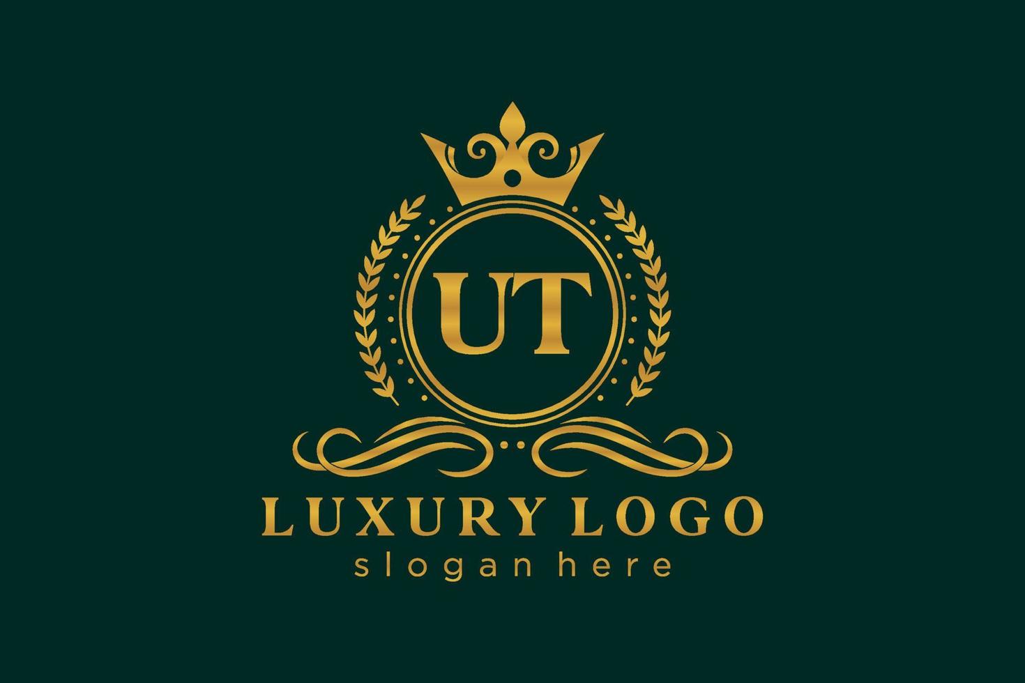 Initial UT Letter Royal Luxury Logo template in vector art for Restaurant, Royalty, Boutique, Cafe, Hotel, Heraldic, Jewelry, Fashion and other vector illustration.