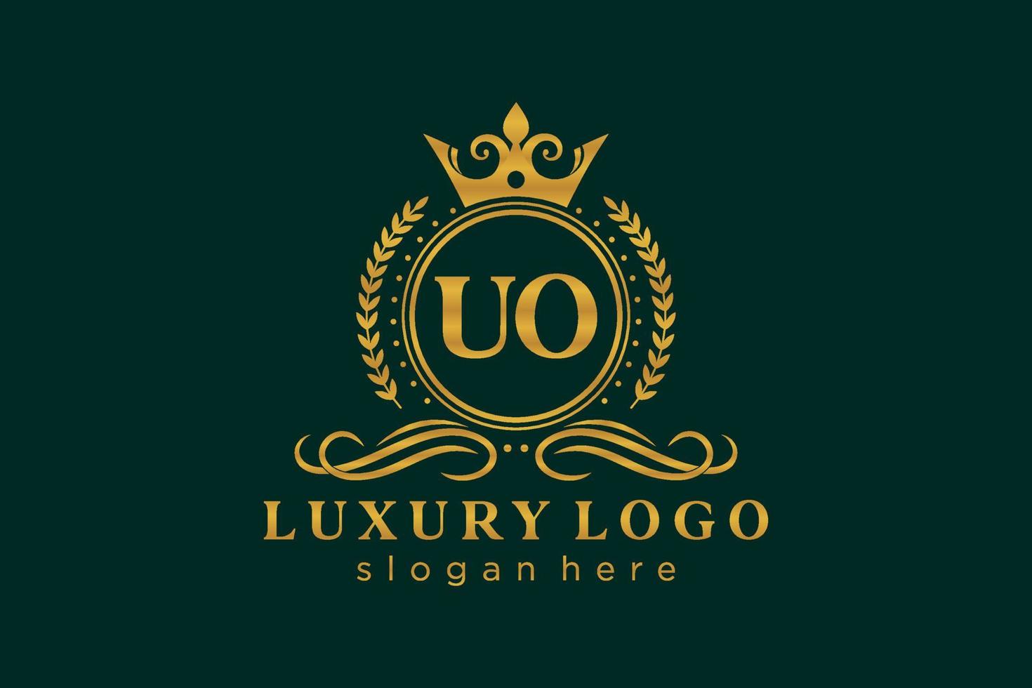 Initial UO Letter Royal Luxury Logo template in vector art for Restaurant, Royalty, Boutique, Cafe, Hotel, Heraldic, Jewelry, Fashion and other vector illustration.