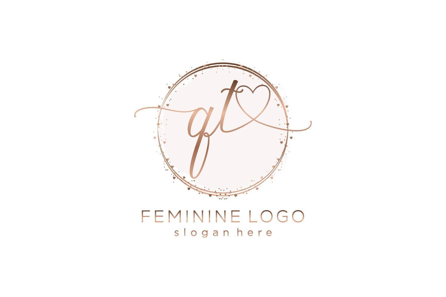 Initial QT handwriting logo with circle template vector logo of initial wedding, fashion, floral and botanical with creative template.