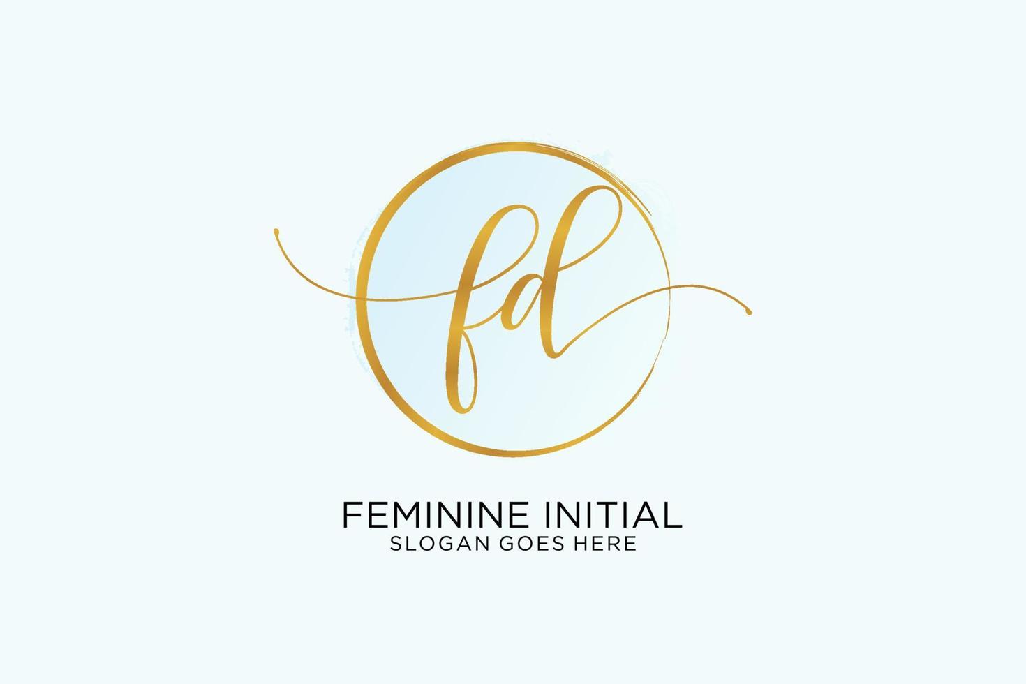 logotipo inicial de escritura a mano fd con firma vectorial de plantilla de círculo, boda, moda, floral y botánica con plantilla creativa. vector