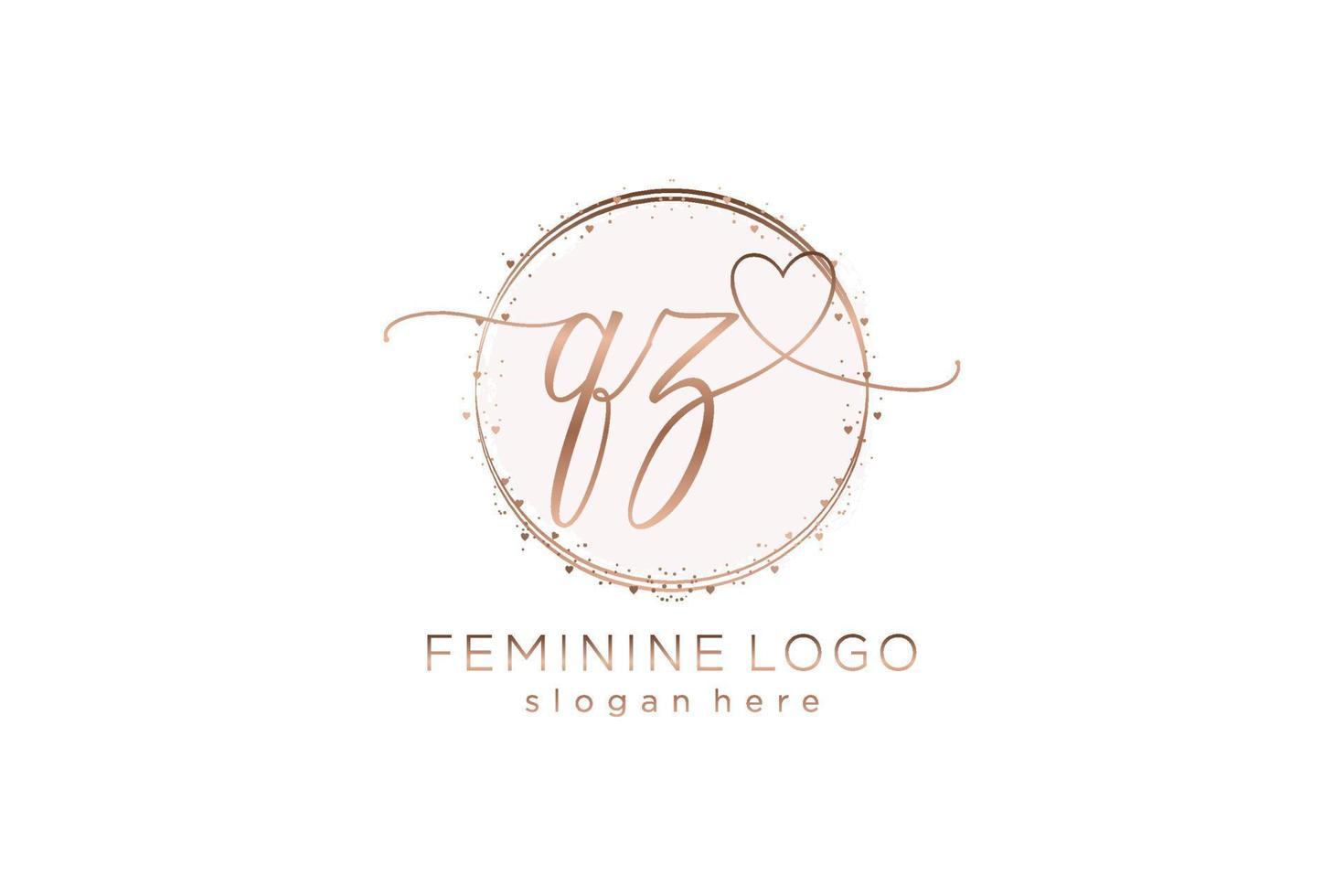 Initial QZ handwriting logo with circle template vector logo of initial wedding, fashion, floral and botanical with creative template.