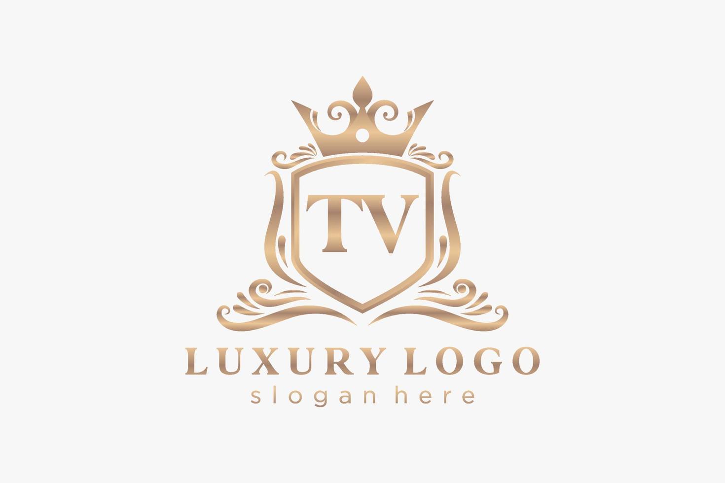 Initial TV Letter Royal Luxury Logo template in vector art for Restaurant, Royalty, Boutique, Cafe, Hotel, Heraldic, Jewelry, Fashion and other vector illustration.