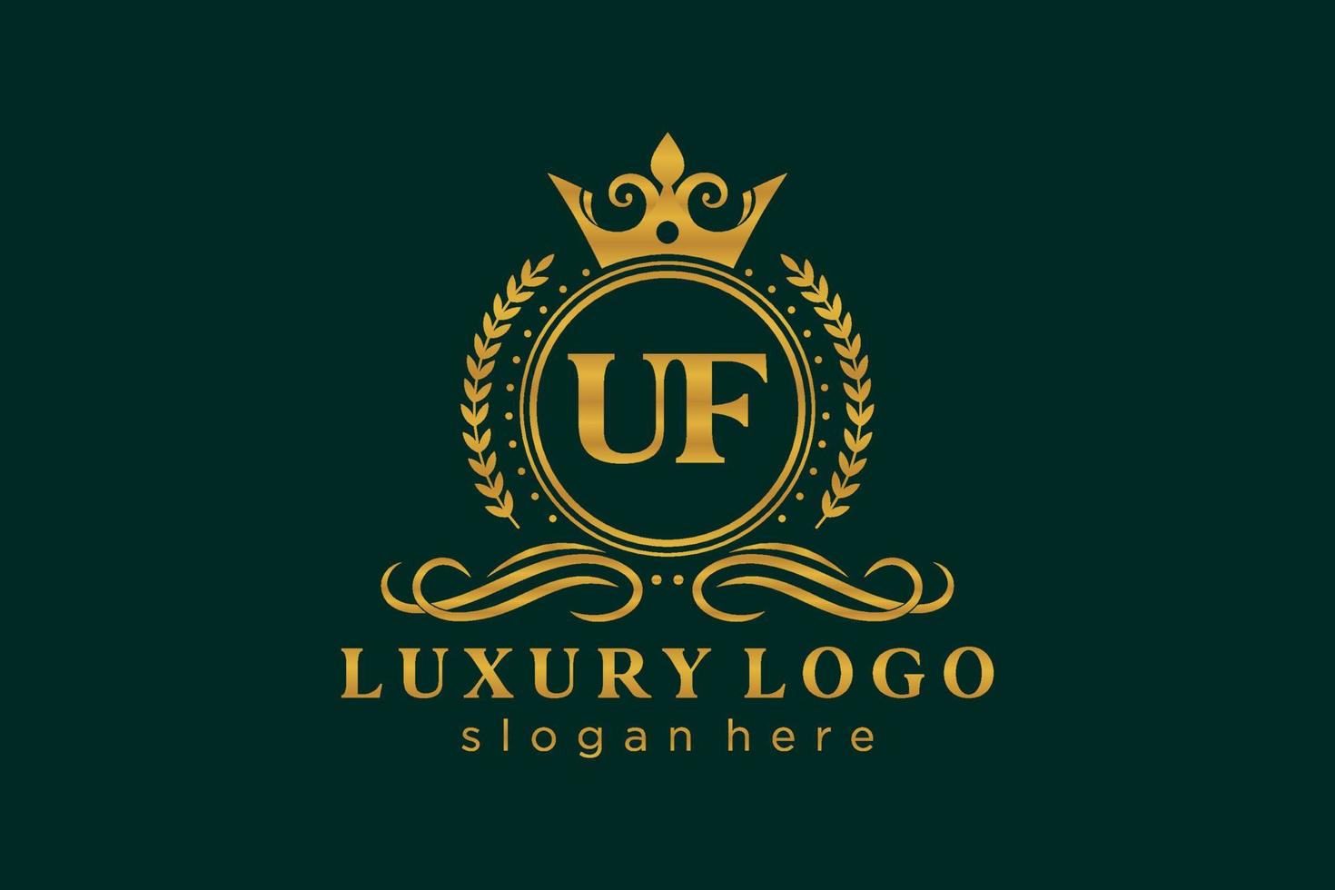 Initial UF Letter Royal Luxury Logo template in vector art for Restaurant, Royalty, Boutique, Cafe, Hotel, Heraldic, Jewelry, Fashion and other vector illustration.