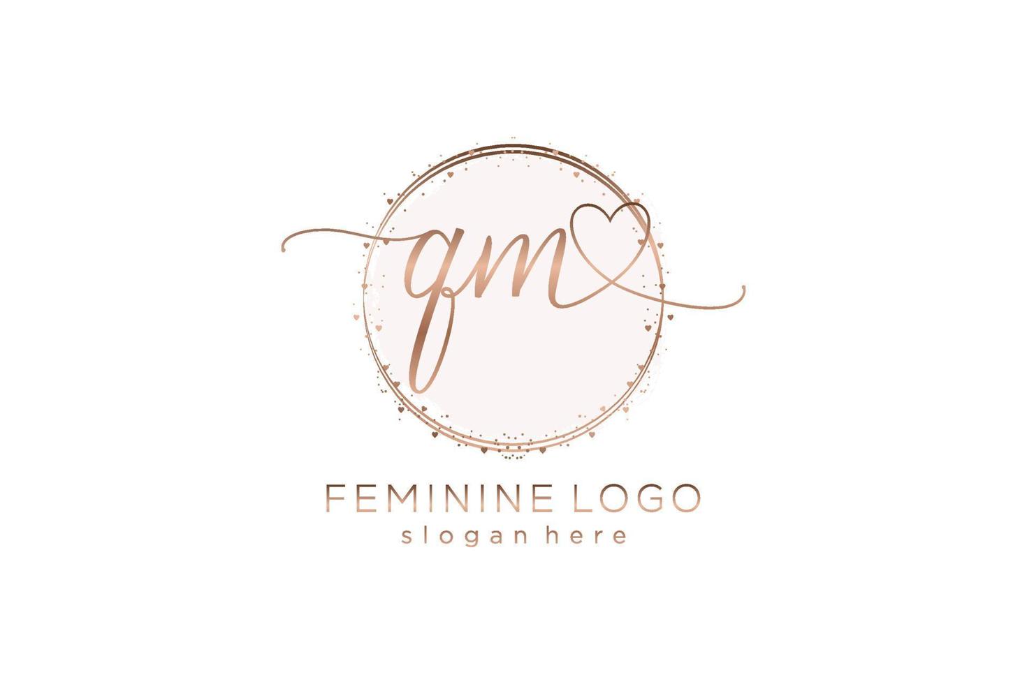 Initial QM handwriting logo with circle template vector logo of initial wedding, fashion, floral and botanical with creative template.