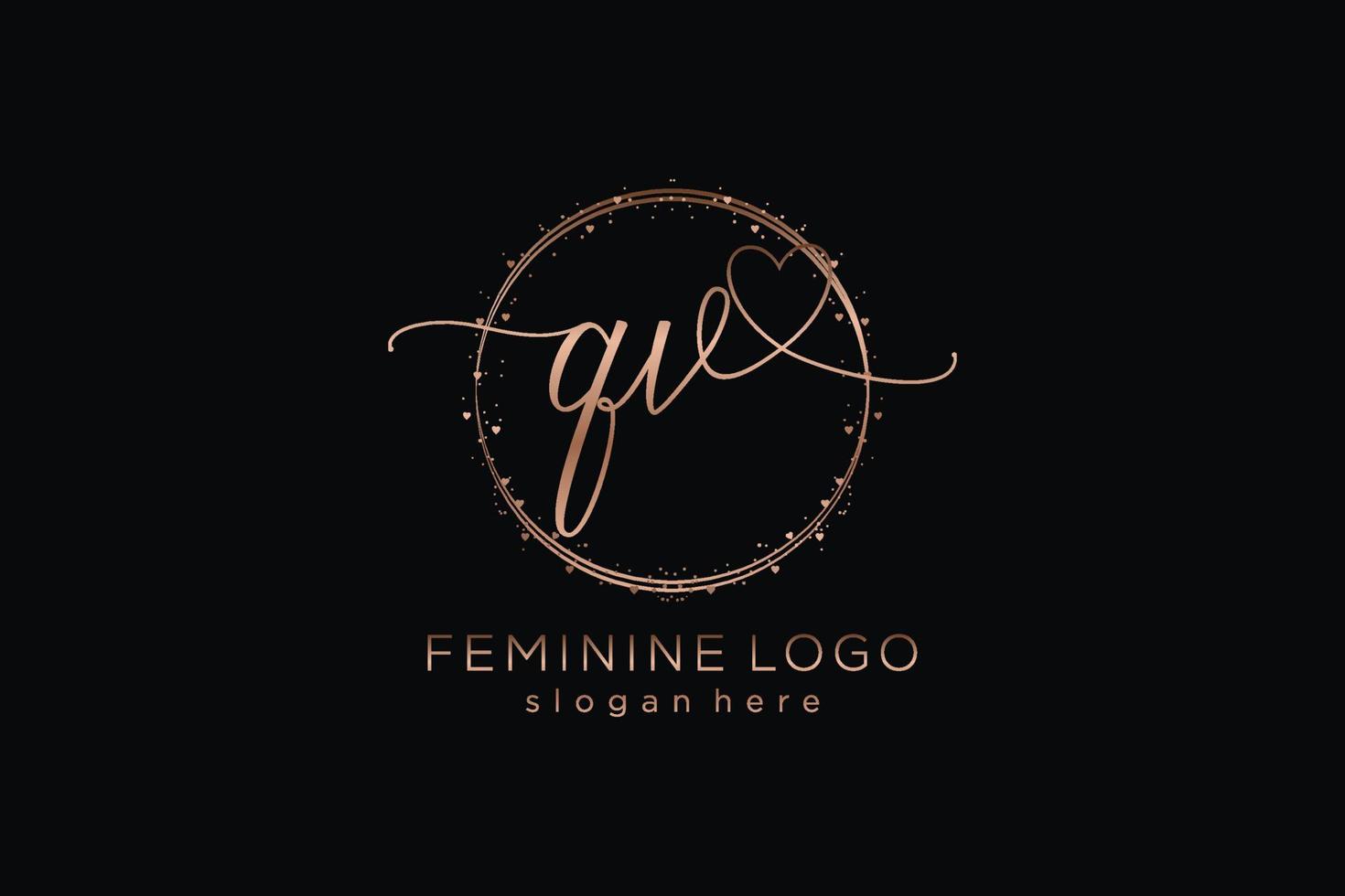 Initial QV handwriting logo with circle template vector logo of initial wedding, fashion, floral and botanical with creative template.