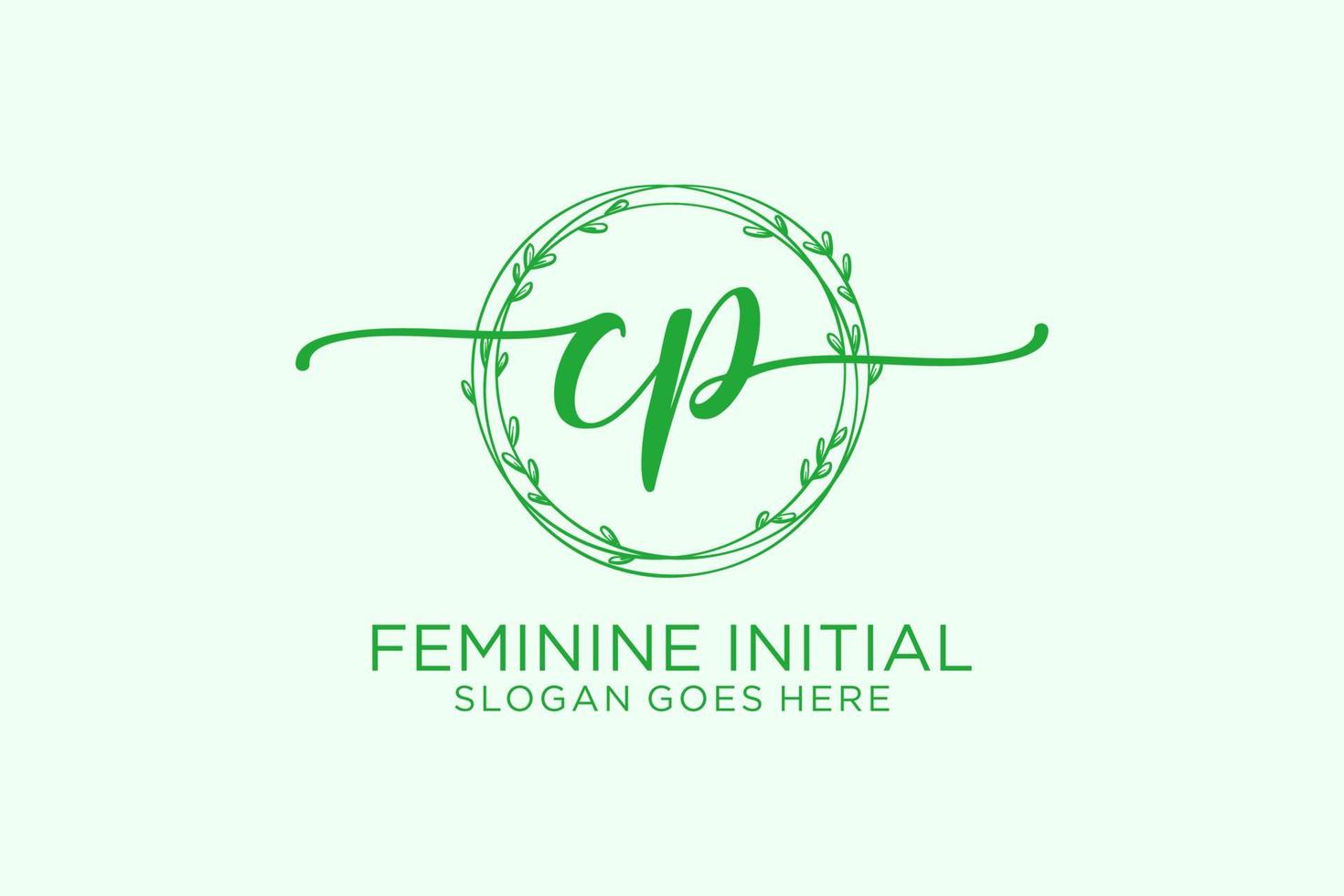 Initial CP beauty monogram and elegant logo design handwriting logo of initial signature, wedding, fashion, floral and botanical with creative template. vector