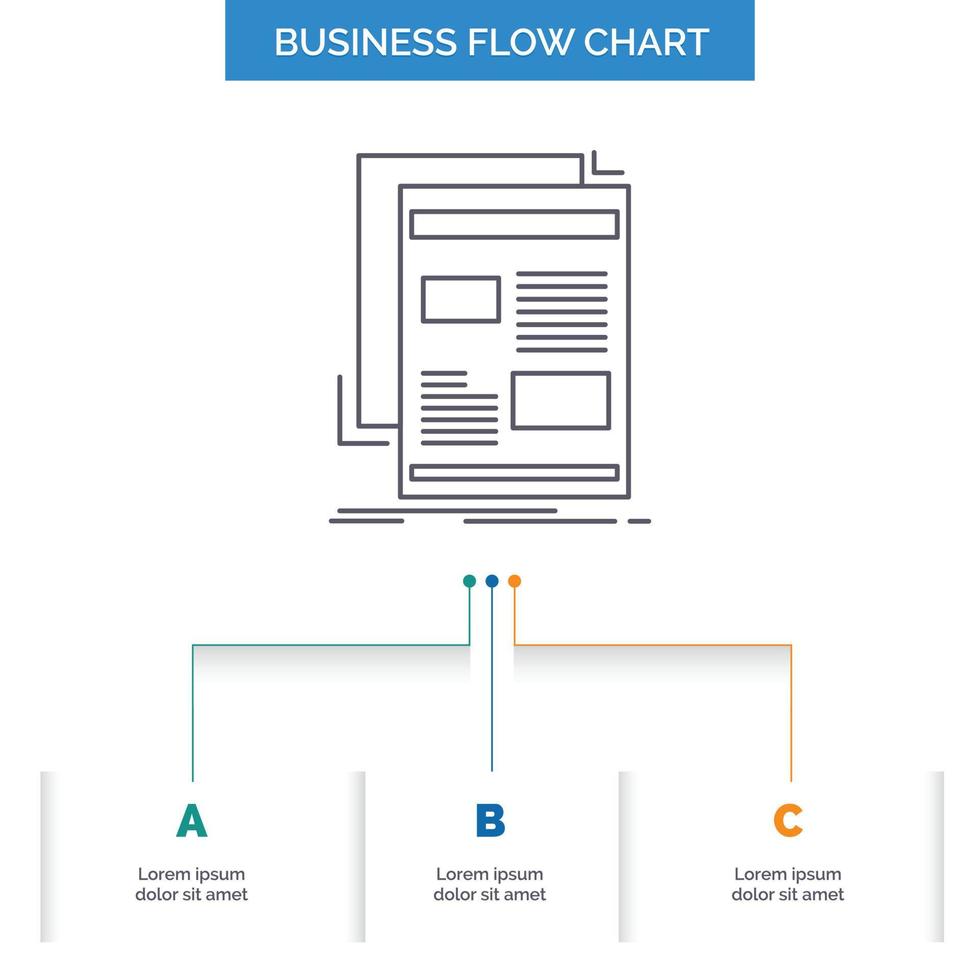 noticias. Boletin informativo. periódico. medios de comunicación. diseño de diagrama de flujo de negocios en papel con 3 pasos. icono de línea para el lugar de plantilla de fondo de presentación para texto vector