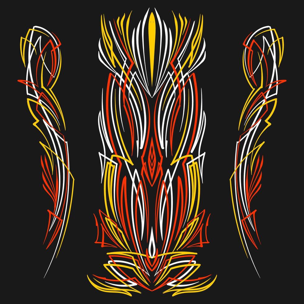 Set of Pinstriping Motorcycle and Car vintage hand drawn and car pinstripe art. Modern tribal illustration. For vinyl sticker, painting template, tattoo, apparel, merchandise. Vector eps 10