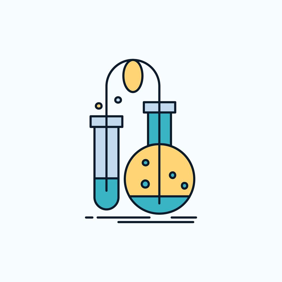 pruebas. química. matraz. laboratorio. icono plano de la ciencia. signo y símbolos verdes y amarillos para el sitio web y la aplicación móvil. ilustración vectorial vector