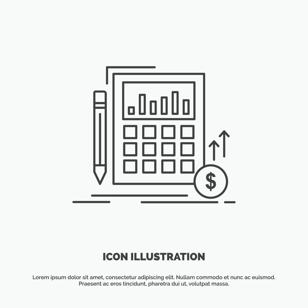 cálculo. datos. financiero. inversión. icono de mercado. símbolo gris vectorial de línea para ui y ux. sitio web o aplicación móvil vector