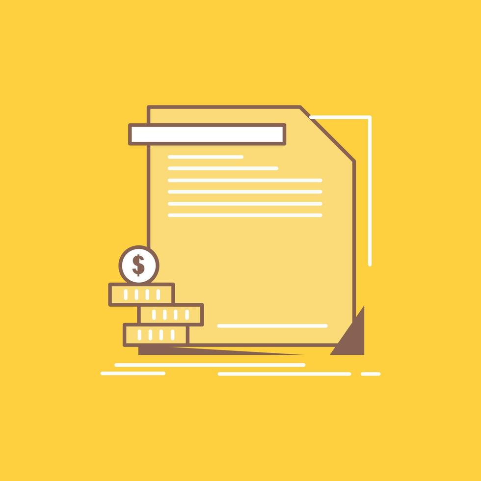 economy. finance. money. information. reports Flat Line Filled Icon. Beautiful Logo button over yellow background for UI and UX. website or mobile application vector