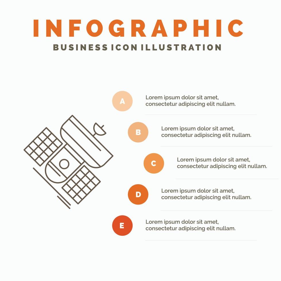 transmisión. radiodifusión. comunicación. satélite. plantilla de infografías de telecomunicaciones para sitio web y presentación. icono de línea gris con ilustración de vector de estilo infográfico naranja