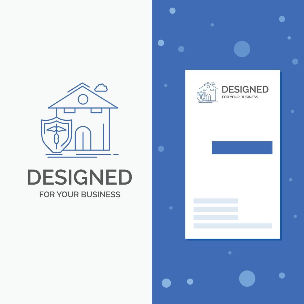 logotipo de empresa para seguros. hogar. casa. víctima. proteccion. plantilla de tarjeta de visita de negocio azul vertical vector