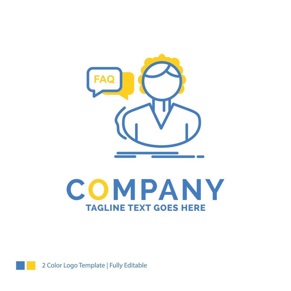 FAQ. Assistance. call. consultation. help Blue Yellow Business Logo template. Creative Design Template Place for Tagline. vector