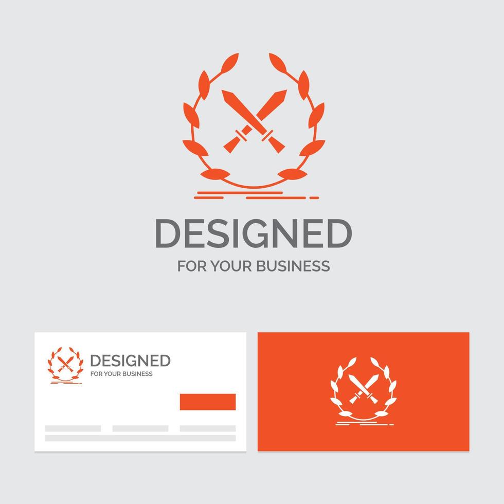 Business logo template for battle. emblem. game. label. swords. Orange Visiting Cards with Brand logo template. vector