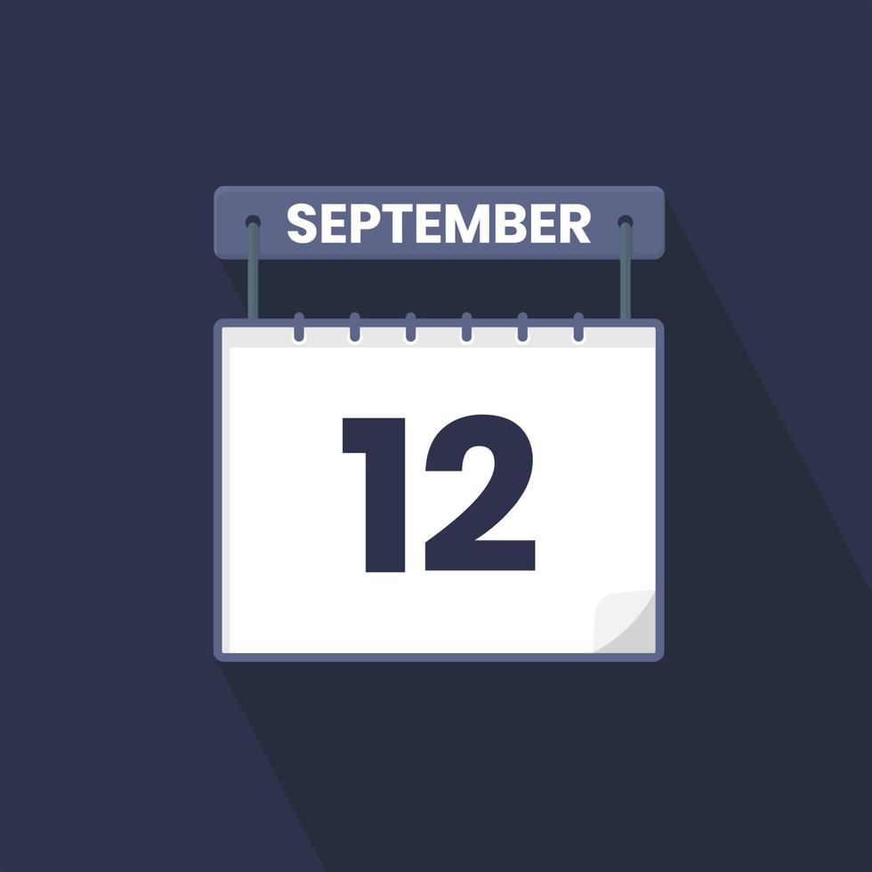 12th September calendar icon. September 12 calendar Date Month icon vector illustrator