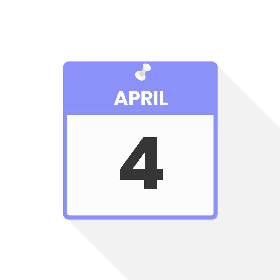 April 4 calendar icon. Date,  Month calendar icon vector illustration