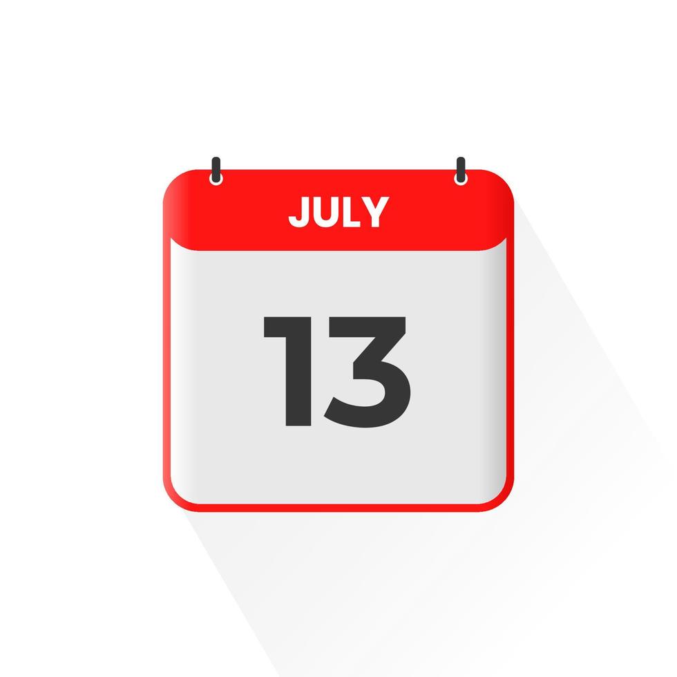 13th July calendar icon. July 13 calendar Date Month icon vector