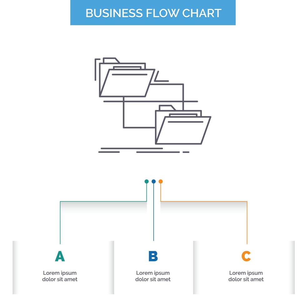 folder. file. management. move. copy Business Flow Chart Design with 3 Steps. Line Icon For Presentation Background Template Place for text vector