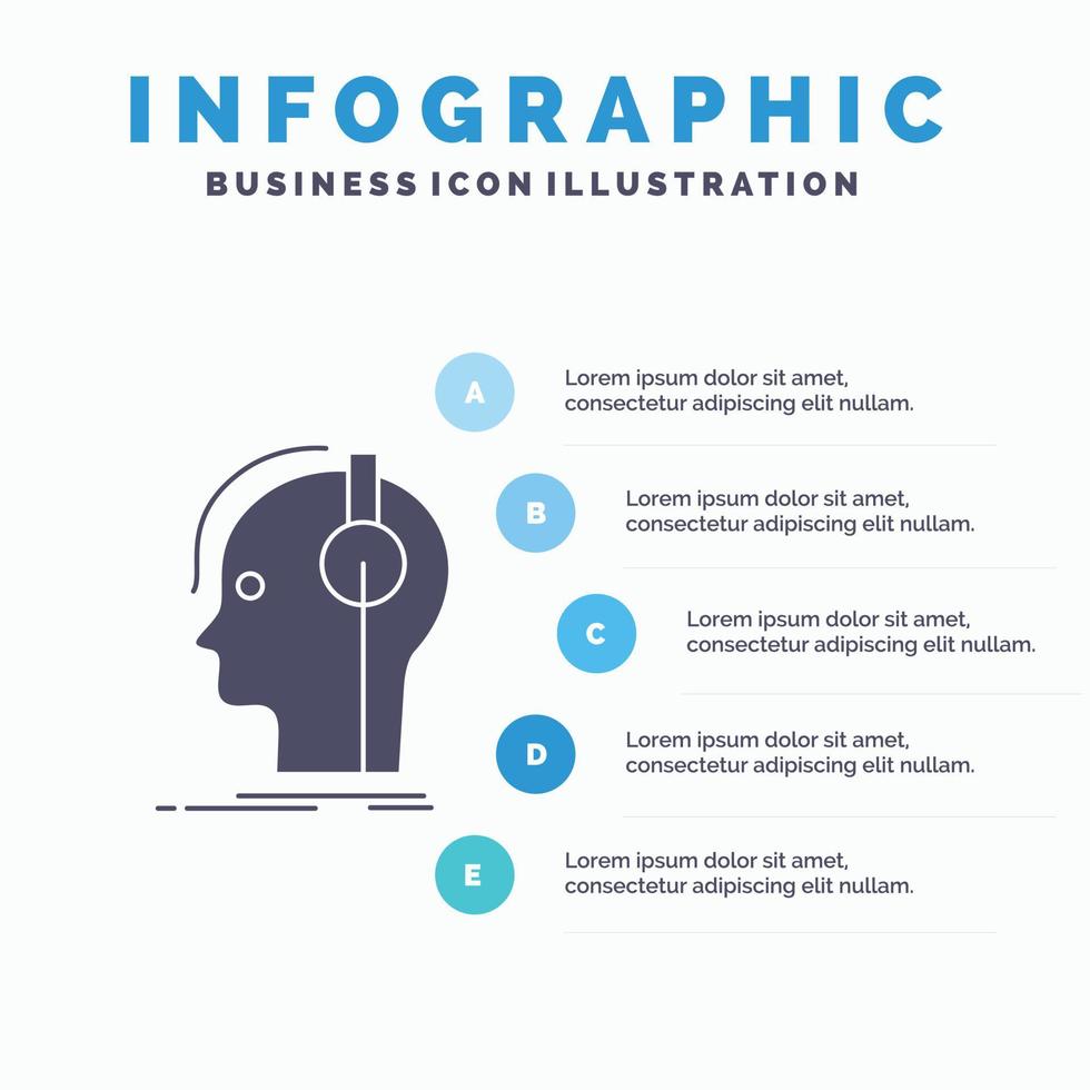 compositor. auriculares. músico. productor. plantilla de infografía de sonido para sitio web y presentación. icono de glifo gris con ilustración de vector de estilo infográfico azul.