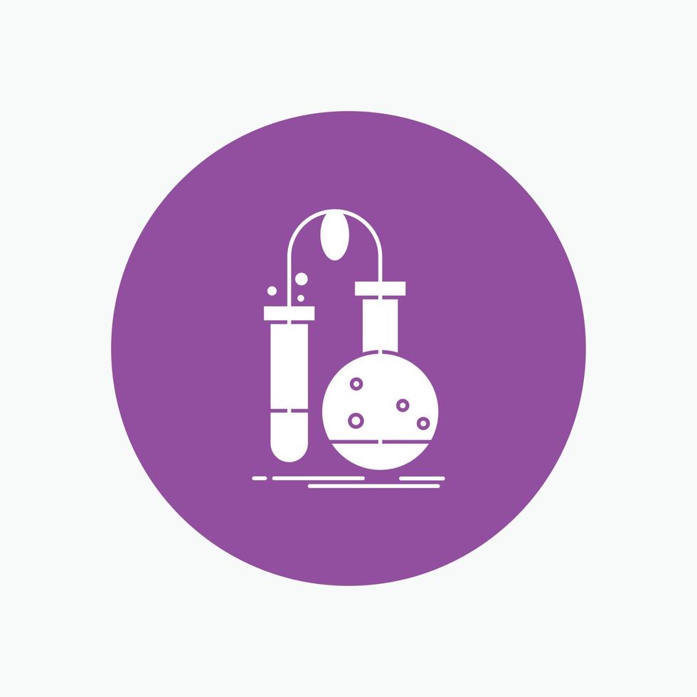 Testing. Chemistry. flask. lab. science White Glyph Icon in Circle. Vector Button illustration