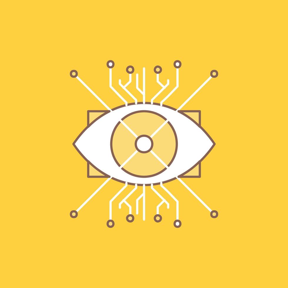 Ar. augmentation. cyber. eye. lens Flat Line Filled Icon. Beautiful Logo button over yellow background for UI and UX. website or mobile application vector