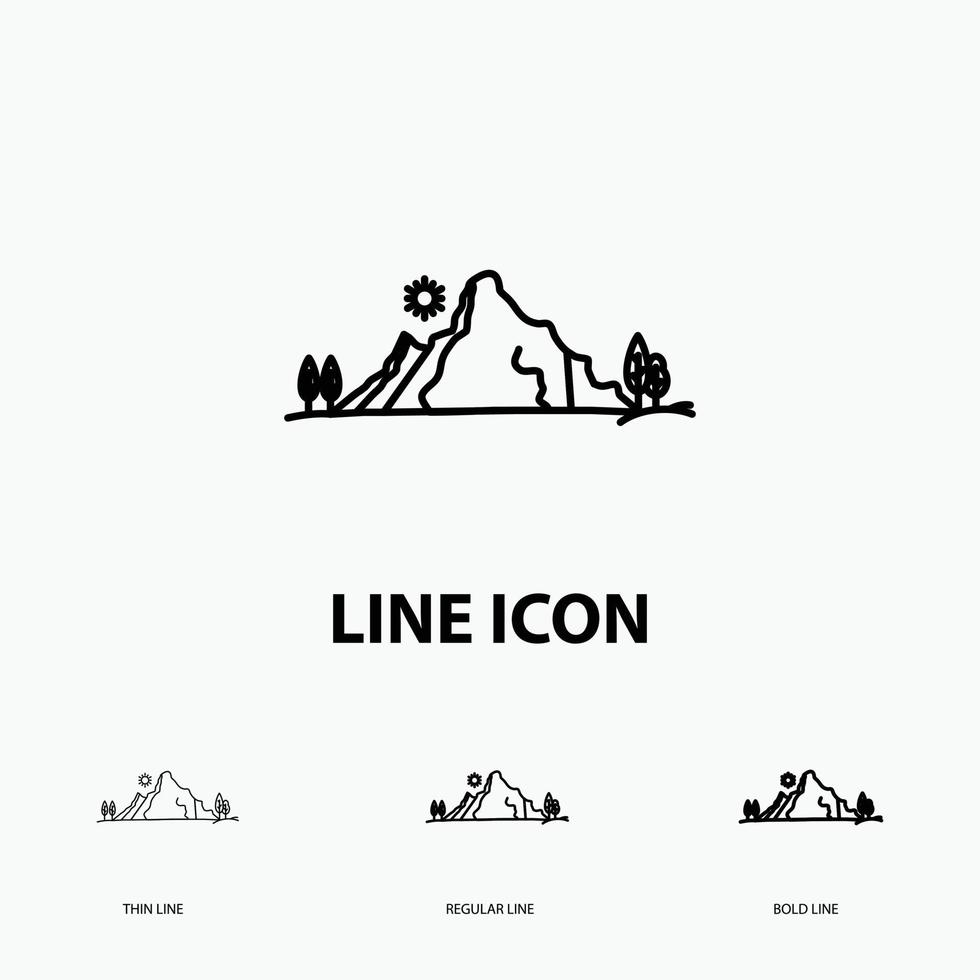 mountain. landscape. hill. nature. tree Icon in Thin. Regular and Bold Line Style. Vector illustration