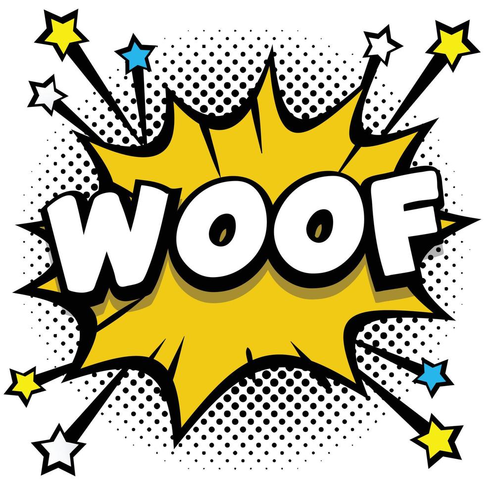 woof Pop art comic speech bubbles book sound effects vector