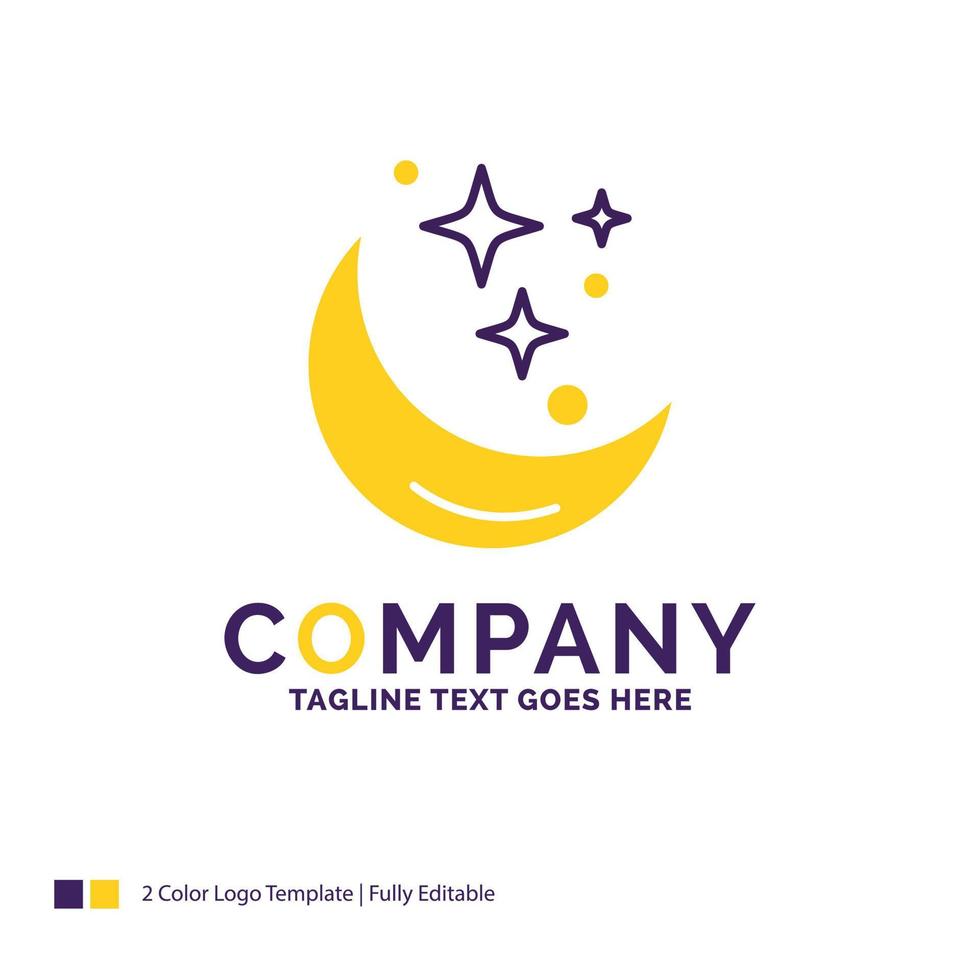 Company Name Logo Design For Moon. Night. star. weather. space. Purple and yellow Brand Name Design with place for Tagline. Creative Logo template for Small and Large Business. vector