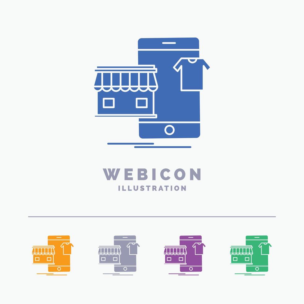 shopping. garments. buy. online. shop 5 Color Glyph Web Icon Template isolated on white. Vector illustration