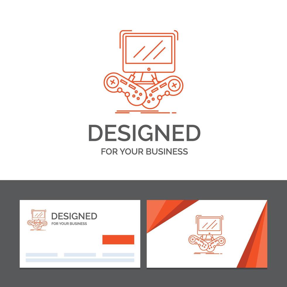 Business logo template for Game. gaming. internet. multiplayer. online. Orange Visiting Cards with Brand logo template vector