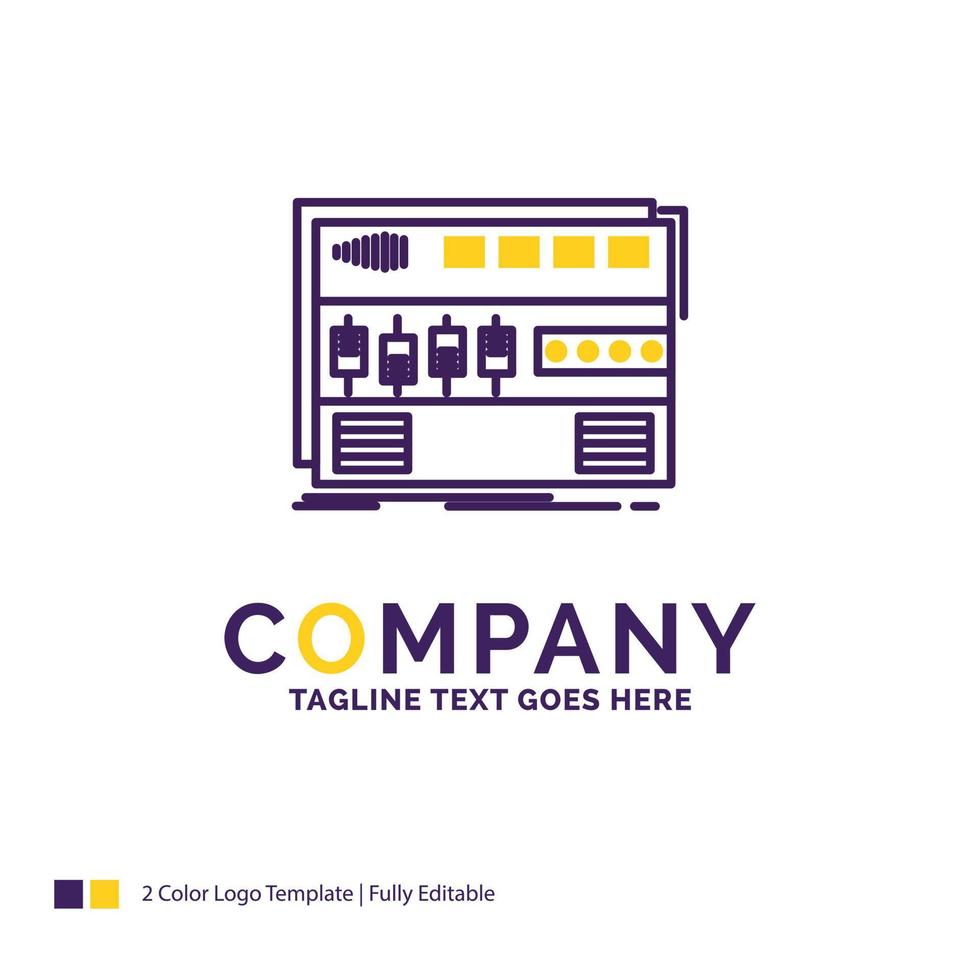 Company Name Logo Design For Audio. mastering. module. rackmount. sound. Purple and yellow Brand Name Design with place for Tagline. Creative Logo template for Small and Large Business. vector