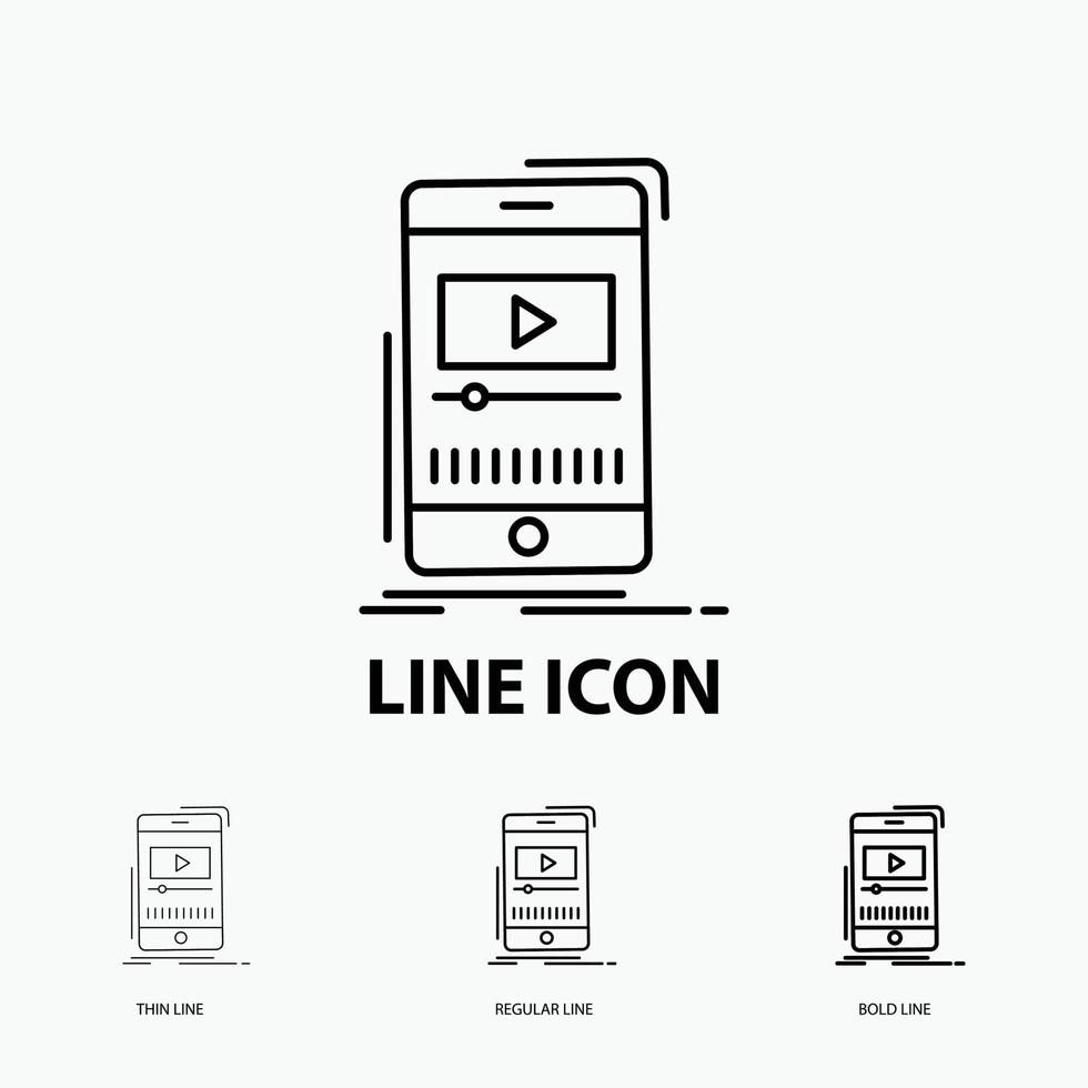 media. music. player. video. mobile Icon in Thin. Regular and Bold Line Style. Vector illustration