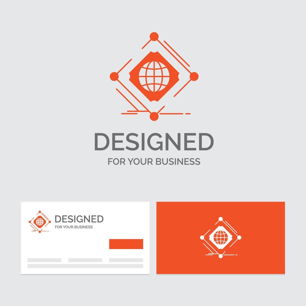 Business logo template for Complex. global. internet. net. web. Orange Visiting Cards with Brand logo template. vector