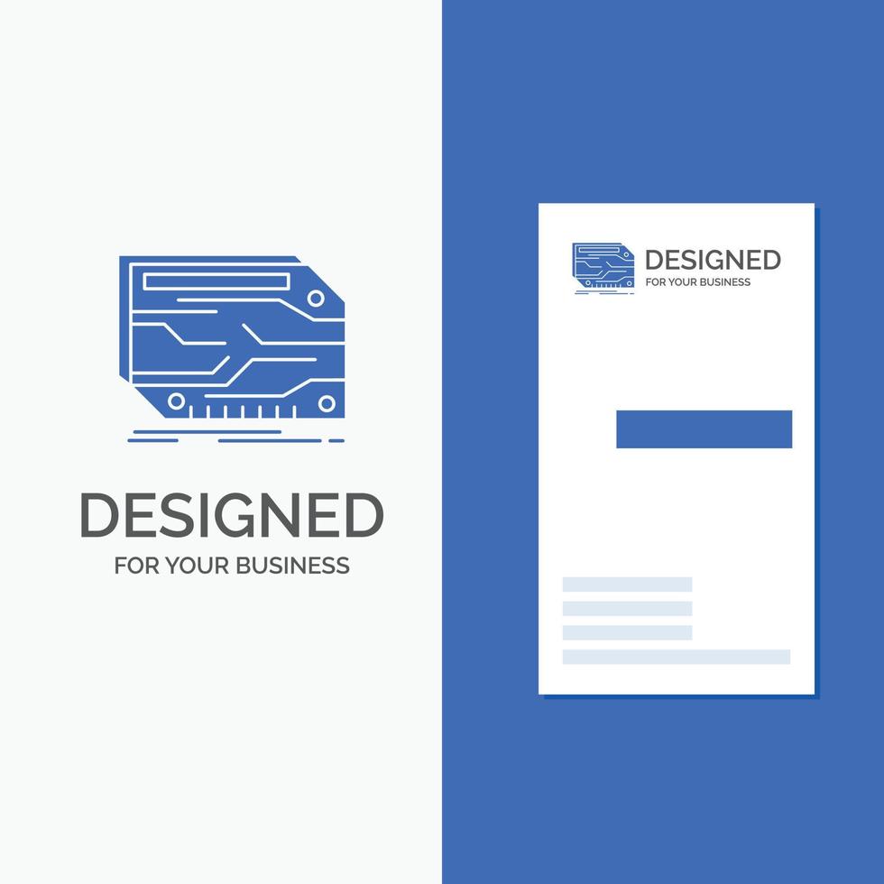 logotipo de empresa para tarjeta. componente. disfraz. electrónico. memoria. plantilla de tarjeta de visita de negocio azul vertical. vector
