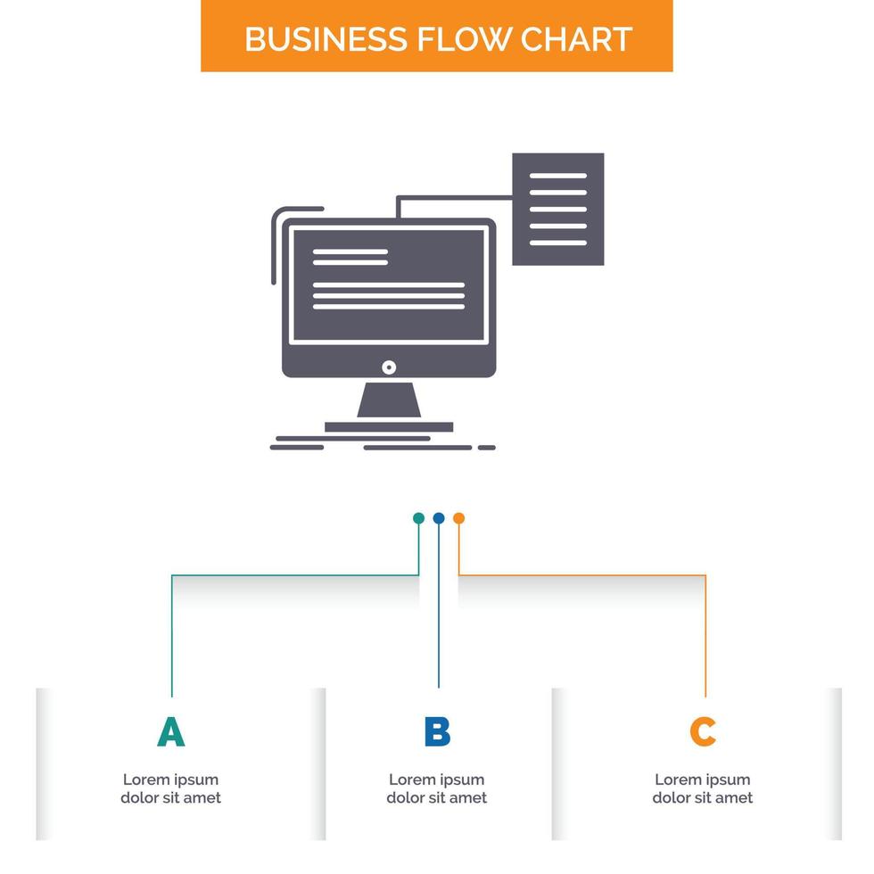 resume. storage. print. cv. document Business Flow Chart Design with 3 Steps. Glyph Icon For Presentation Background Template Place for text. vector