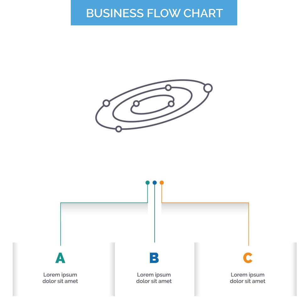 Galaxy. astronomy. planets. system. universe Business Flow Chart Design with 3 Steps. Line Icon For Presentation Background Template Place for text vector